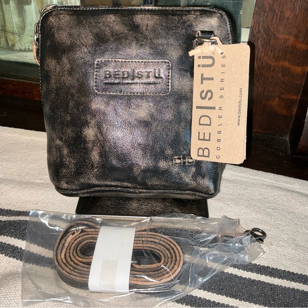 NWT Bed Stu Leather Ventura Crossbody Clutch Bag Black Hand Wash Retail $155
